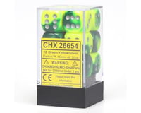Chessex /  Pacific Games 16MM D6 12PC GREEN YELLOW/SILVER G6