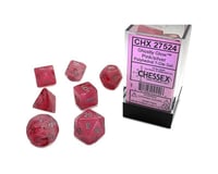 Chessex /  Pacific Games 7PC DICE SET GLOW PINK W/SILVER