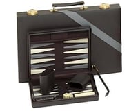 Wood Expressions WE Games 20-3109 Compact Travel Magnetic Backgammon with Carrying Strap - Black with Grey Stripe
