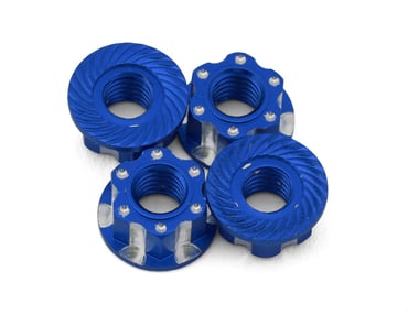 Traxxas 4mm Aluminum Flanged Serrated Nuts (Blue) (4) [TRA1747R