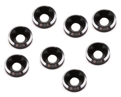 1UP Racing 3mm Aluminum Countersunk Washers (Black/Silver) (8)