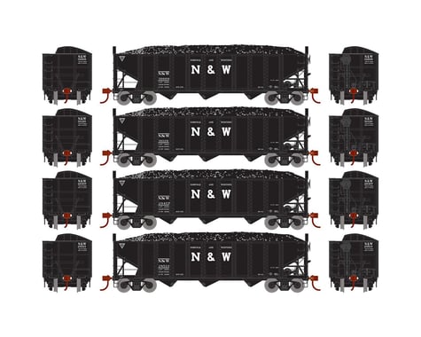 Athearn HO RTR 40' 3-Bay Ribbed Hopper with Load, N&W (4)