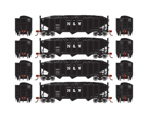 Athearn HO RTR 40' 3-Bay Ribbed Hopper with Load, N&W (4)