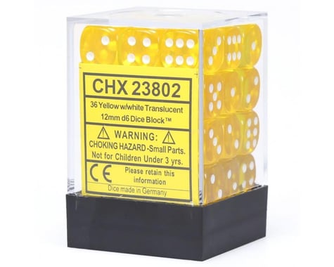 Chessex /  Pacific Games 36 12Mm D6 Transparent Yellow Dice