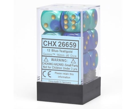 Chessex /  Pacific Games D6 16MM DICE 12CT GEMINI BLUE/TEAL