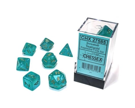 Chessex /  Pacific Games 7PC DICE SET LUMINARY TEAL W/GOLD
