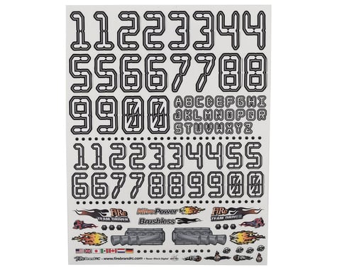 Firebrand RC Numbers Decal Sheet (White) (8.5x11")