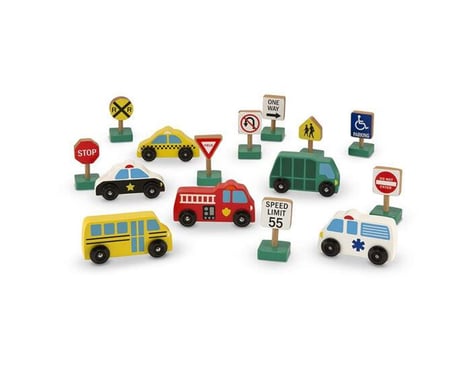 Melissa & Doug WOODEN VEHICLES AND TRAFFIC SIGNS