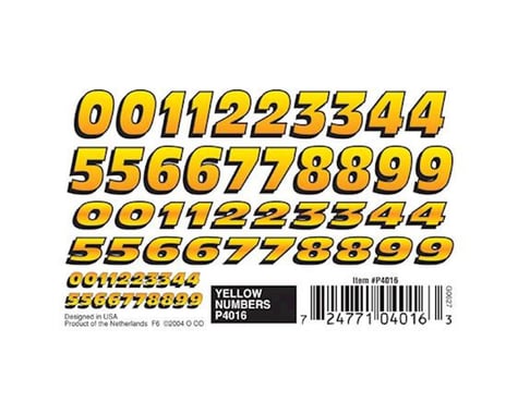 PineCar Dry Transfer, Yellow Numbers