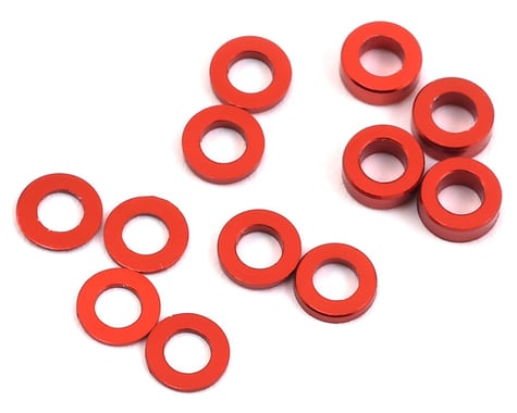 ProTek RC Aluminum Ball Stud Washer Set (Red) (12) (0.5mm, 1.0mm & 2.0mm)