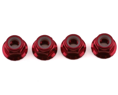 Traxxas 4mm Aluminum Flanged Serrated Nuts (Red) (4)
