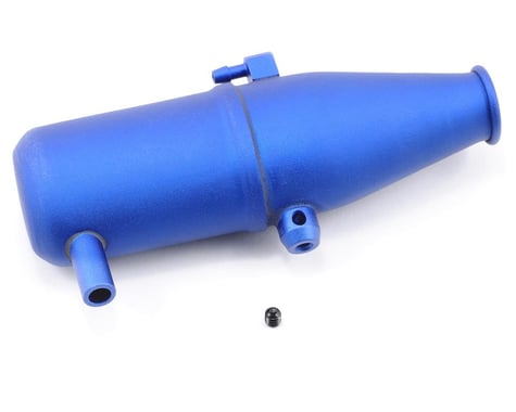 Traxxas Revo Tuned pipe, aluminum, blue anodized (dual chamber with pressure fitting)/ 4mm GS