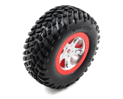 Traxxas Satin Chrome Beadlock Style Wheels & Tires (Red) (2)