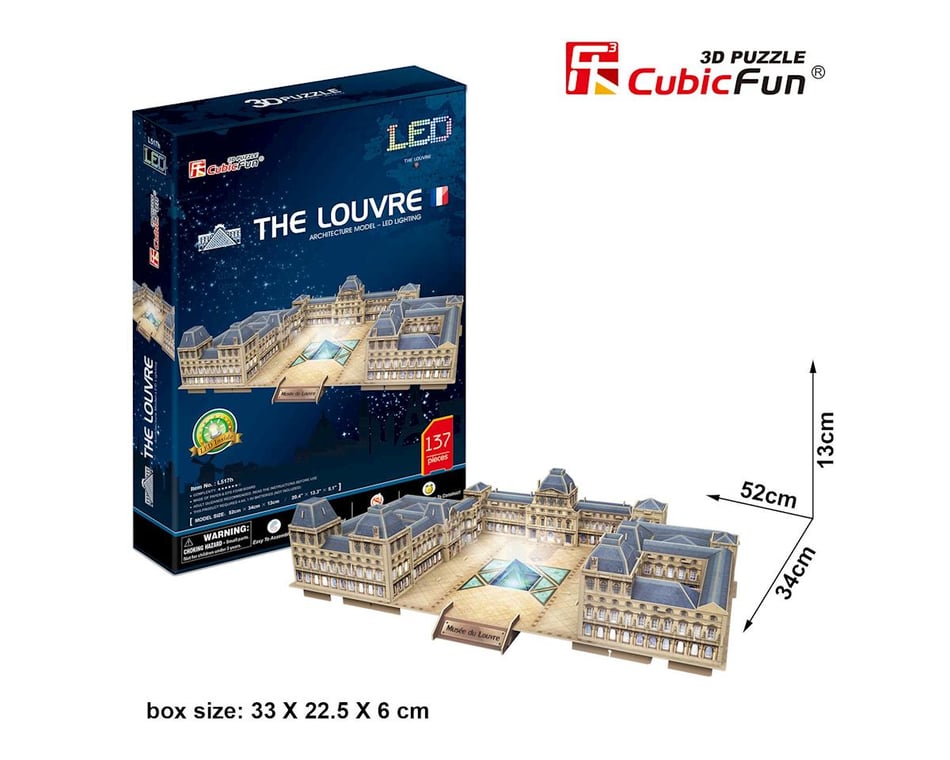 CubicFun 3D Puzzle The Louvre L517h With LED Lights Model Building Kits 