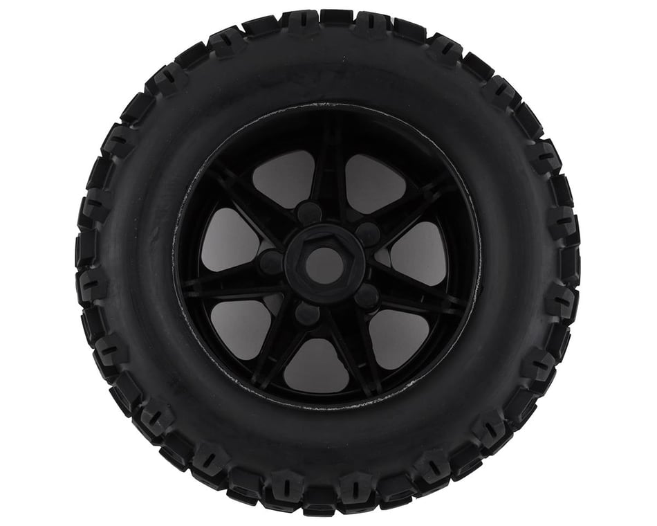Black 1/2 Offset 2 DuraTrax Six Pack MT 3.8" Pre-Mounted Truck Tires 