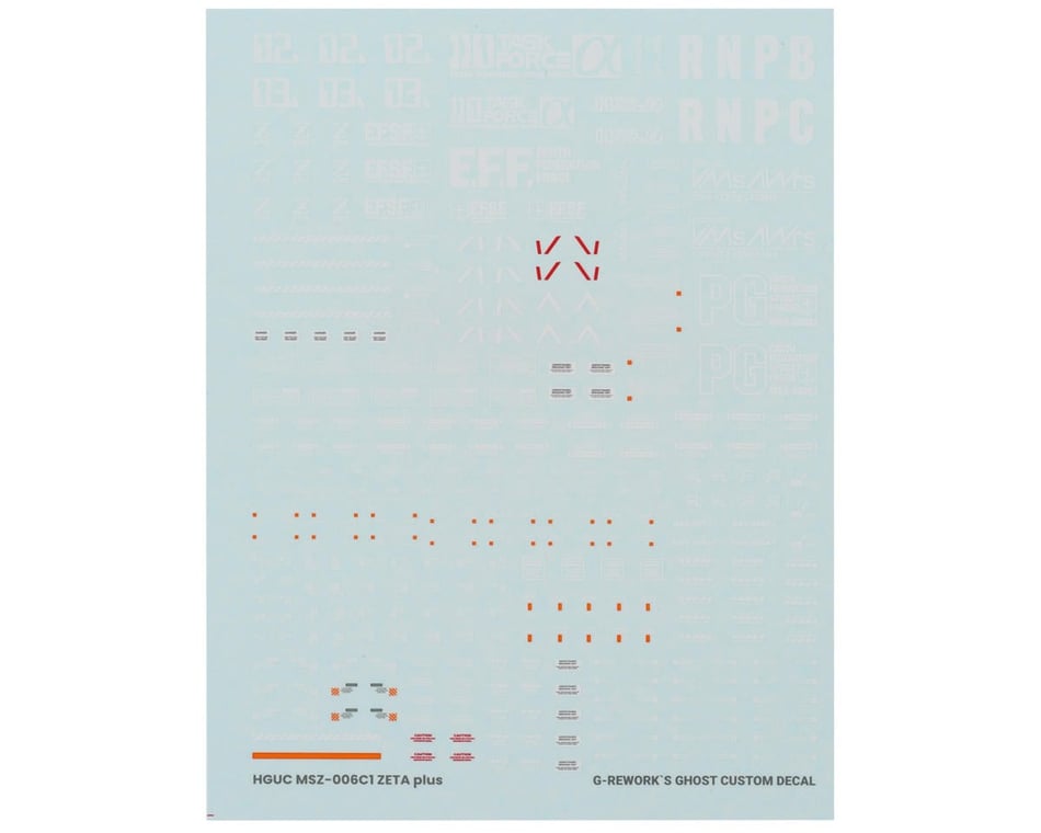 G-Rework HG MSZ-006C1/A1 Zeta Plus Gundam Waterslide Decal Sheet