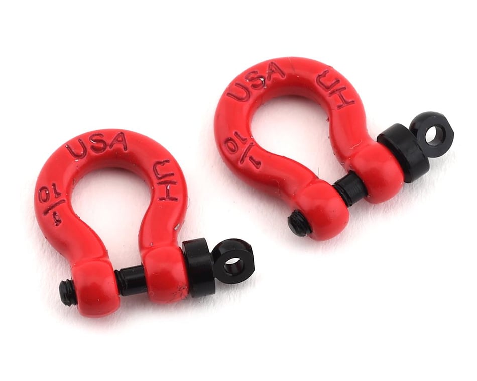 2- RED Towing Hooks / Shackles / D Bolts 1:10 RC Rock Crawlers