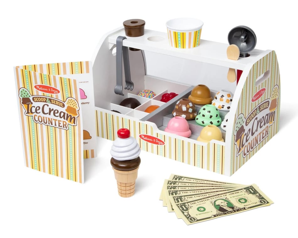 Melissa & Doug Scoop & Serve Ice Cream Counter Play Set (28pcs
