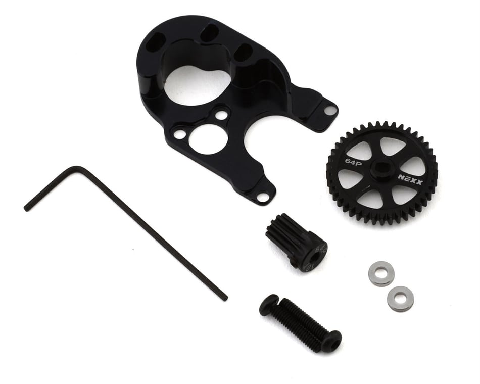 NEXX Racing SCX24 Aluminum Motor Mount w/Spur & Pinion Gear (Black