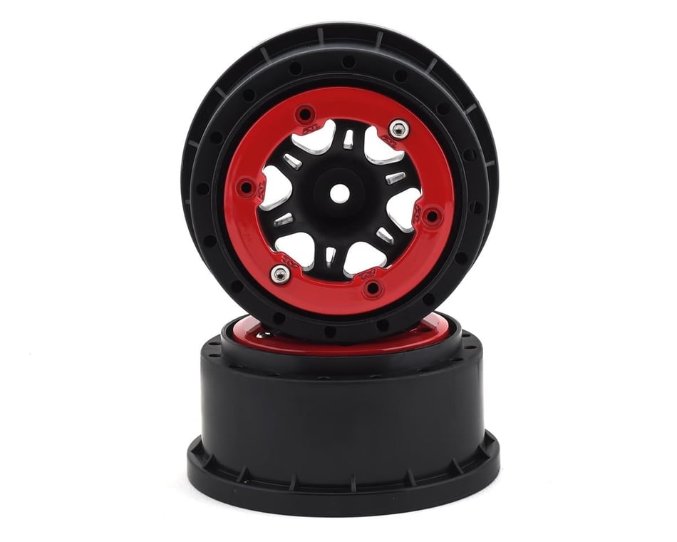Pro-Line Split Six Bead-Loc Short Course Rear Wheels (Black/Red