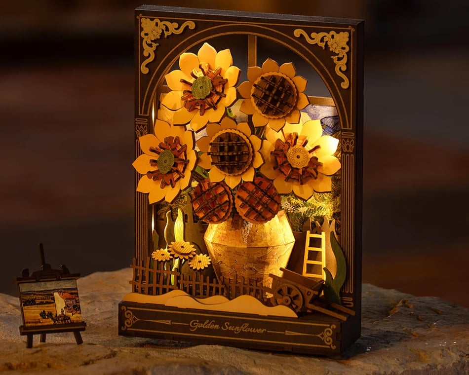 Robotime Golden Sunflower Wall Art Miniature 3D Wooden Model Kit
