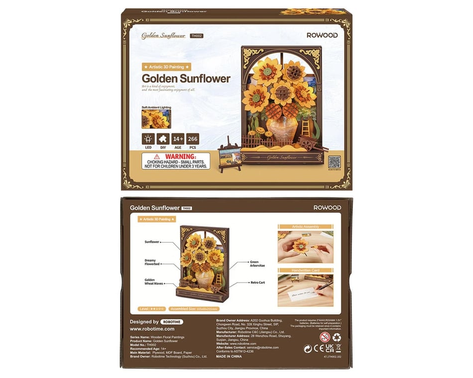 Robotime Golden Sunflower Wall Art Miniature 3D Wooden Model Kit