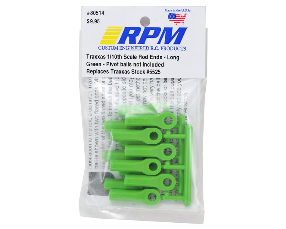 RPM R/C Rod Ends Long Green 1/10 Traxxas RPM80514 