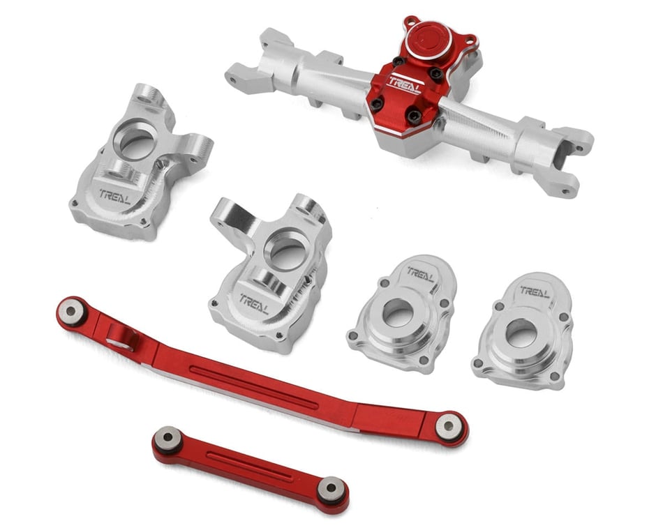 Treal Hobby Axial SCX24 Front End Upgrade Kit (Silver/Red