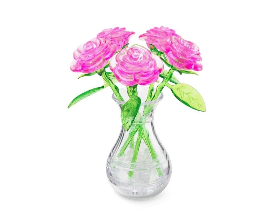 Pink Roses in Vase DIY... BePuzzled Original 3D Crystal Jigsaw Puzzle 