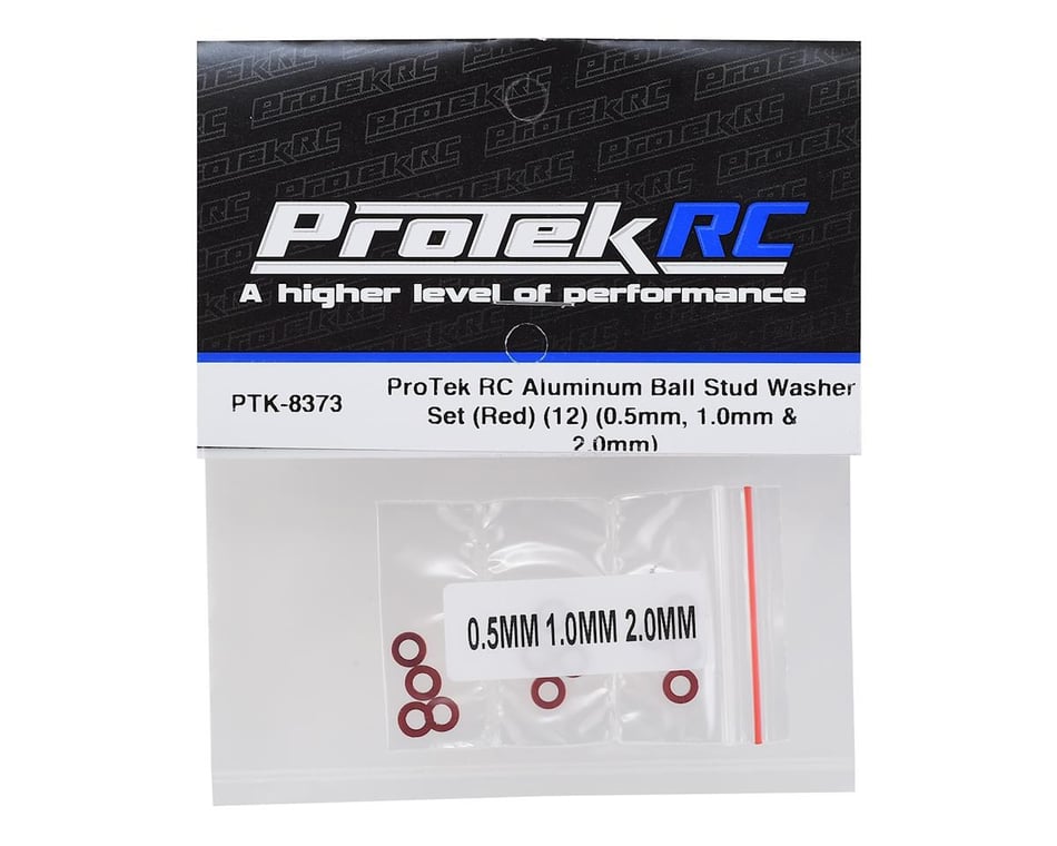 ProTek RC 8373 Aluminum Ball Stud Washer Set 12 0.5mm, 1.0mm & 2.0mm Red