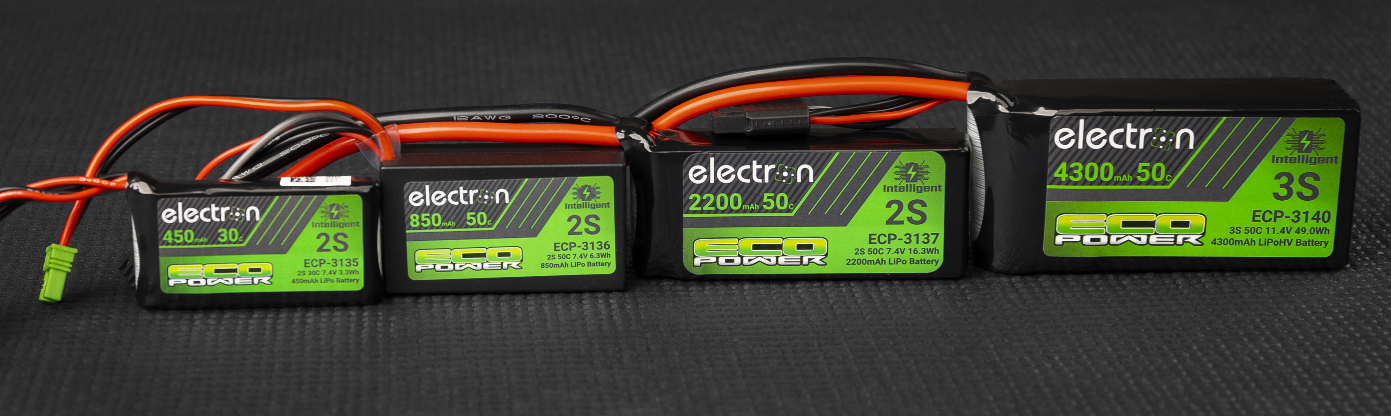 Four EcoPower Electron Intelligent LiPo Batteries