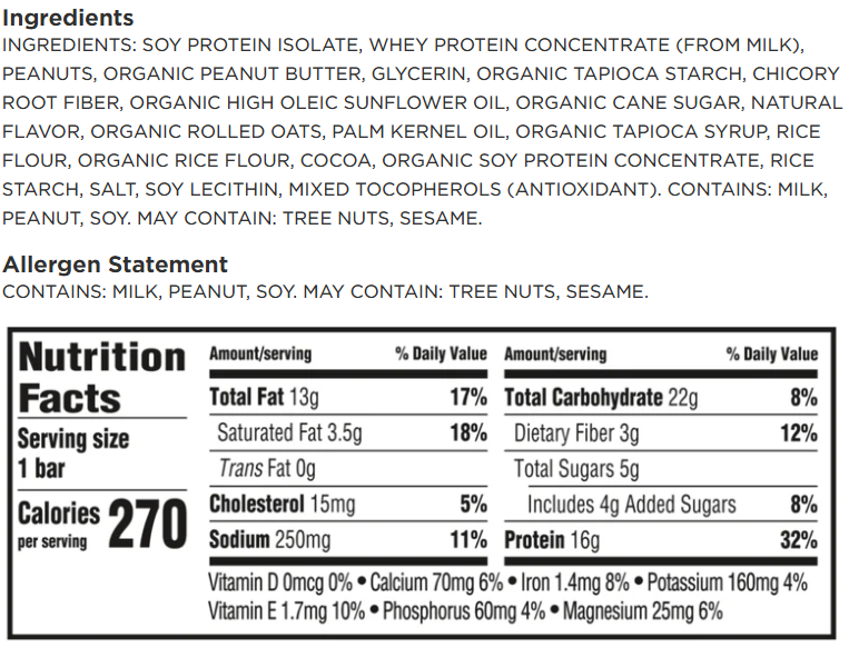 Nutritional Information Clif Builders Reduced Sugar Protein Bar