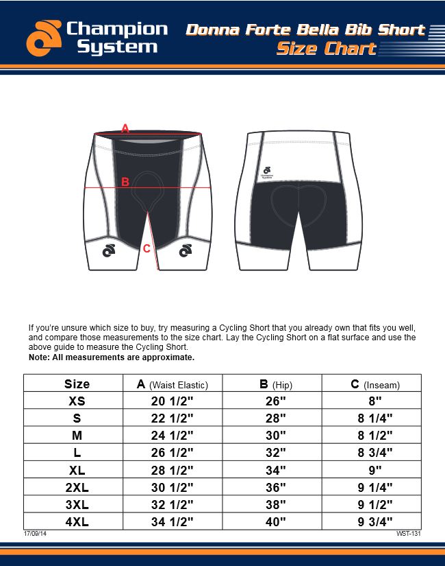 Champion Shorts Size Chart