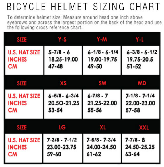 Fly Helmet Size Chart
