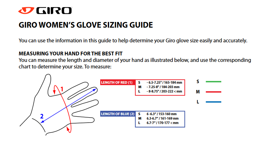 Giro Gloves Size Chart