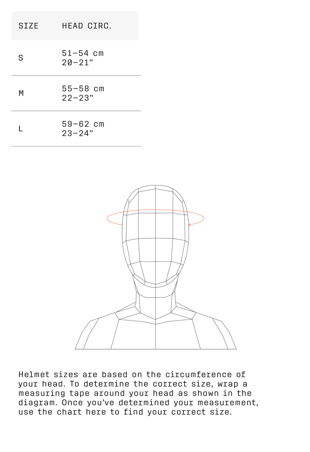 POC Crane helmet size chart.
