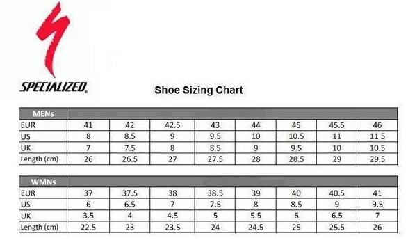 Specialized Cycle Clothing Size Chart