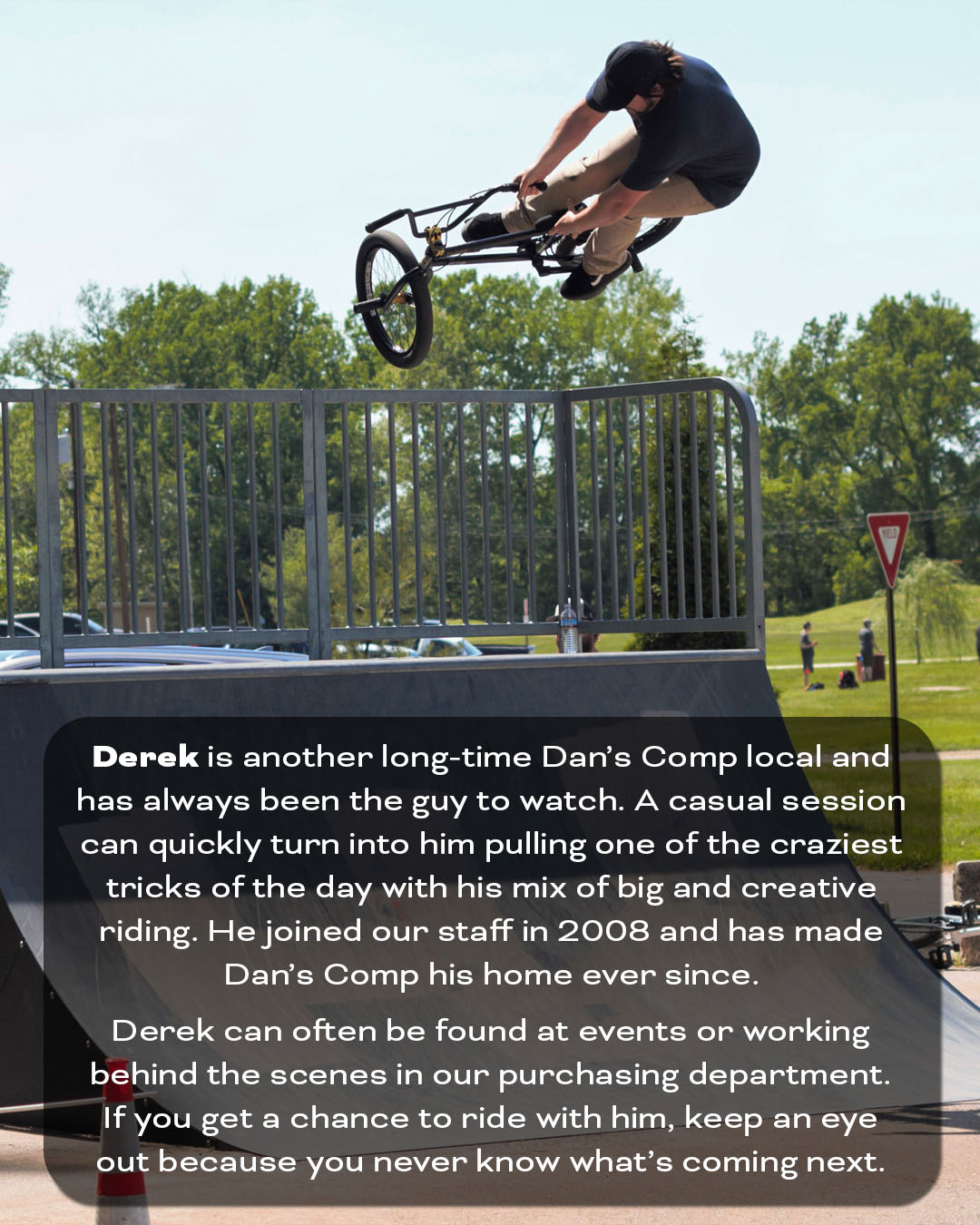 Dan's employee Derek doing a toboggan air with a brief biography.