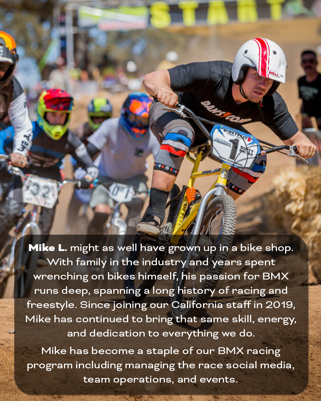 Dan's employee Mike L doing a vintage BMX race with a brief biography.