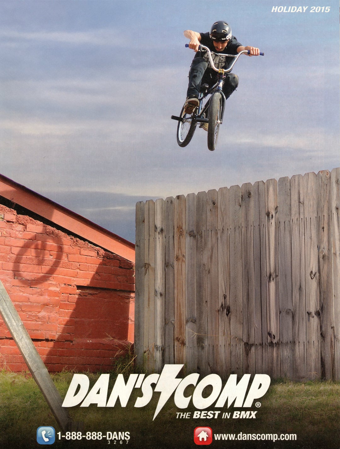 Dan's employee Austin doing a fence hop on the cover of a Dan's Comp catalog in 2015.