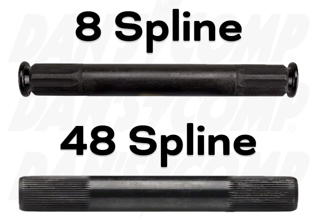Image showing the difference between 8 spline and 48 spline BMX crank spindles.