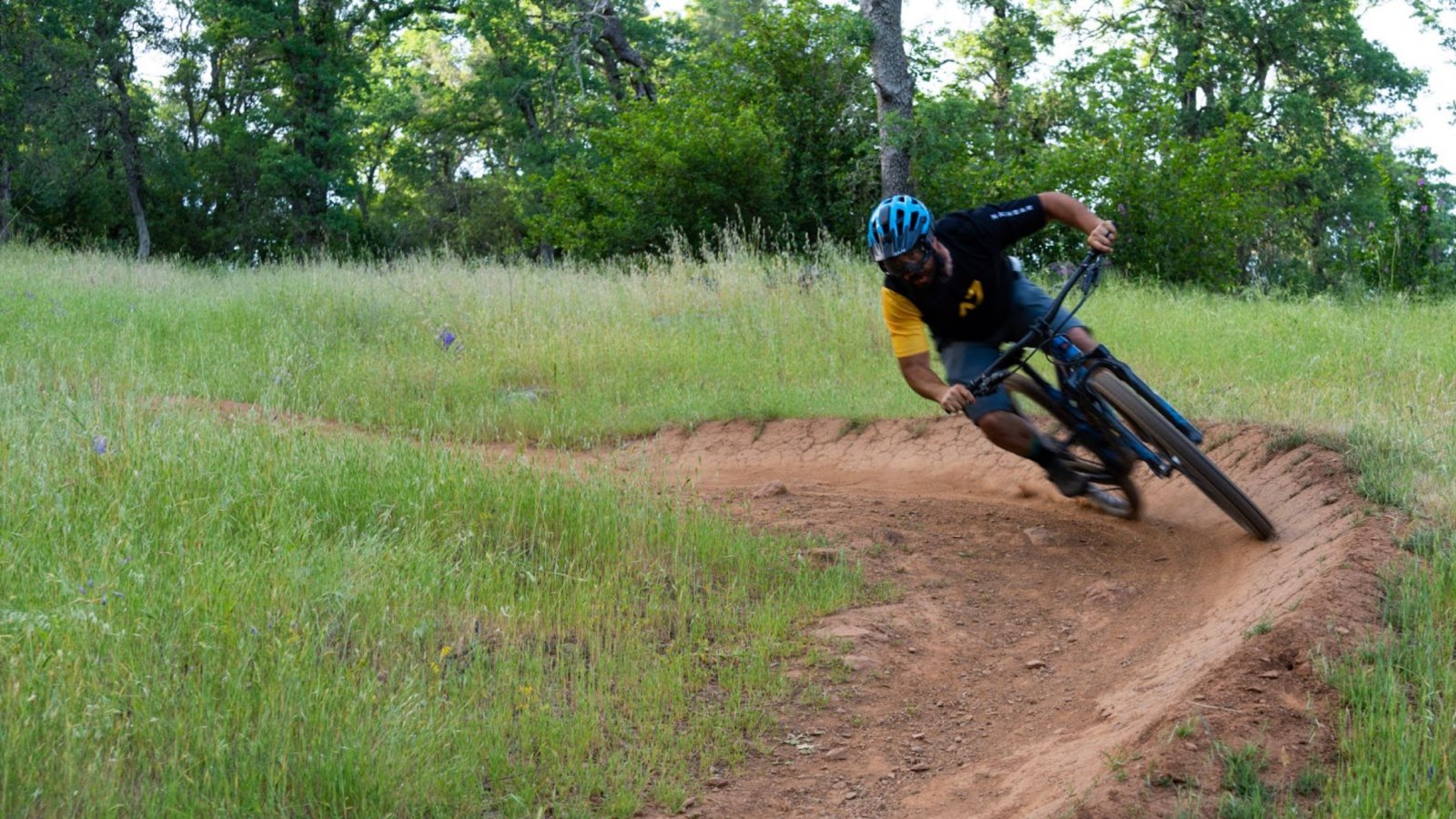 Nathan testing the grip of the Vittoria tires in a high speed lean test.