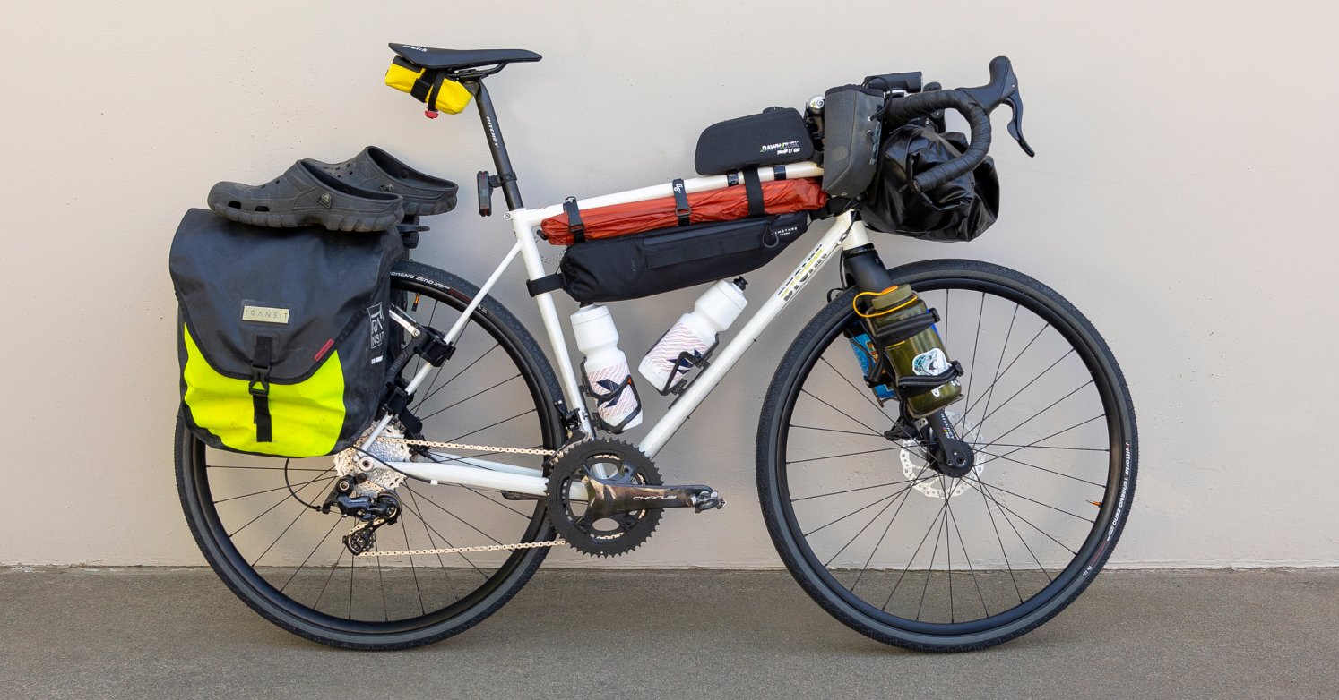  Gravel bike packed with camping gear