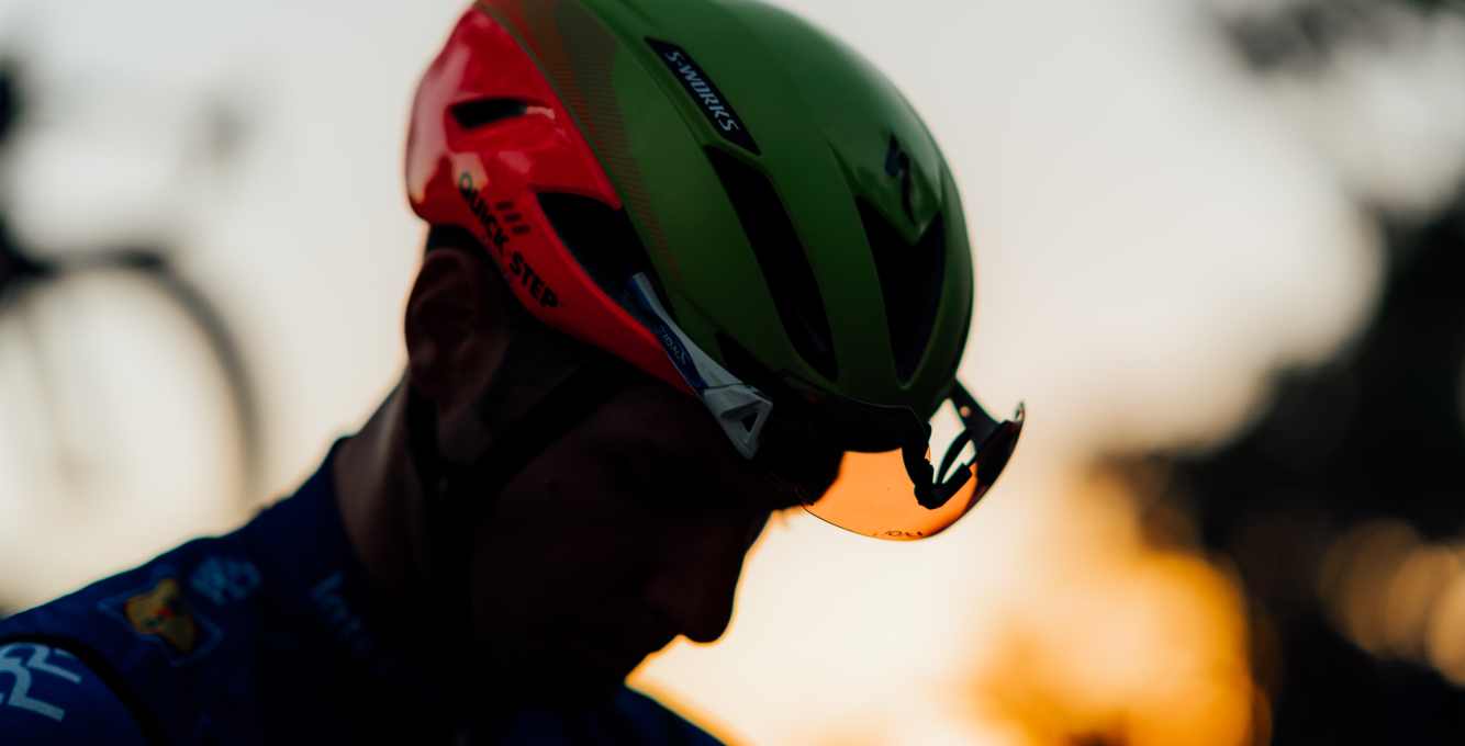 cyclist with clear glasses in helmet
