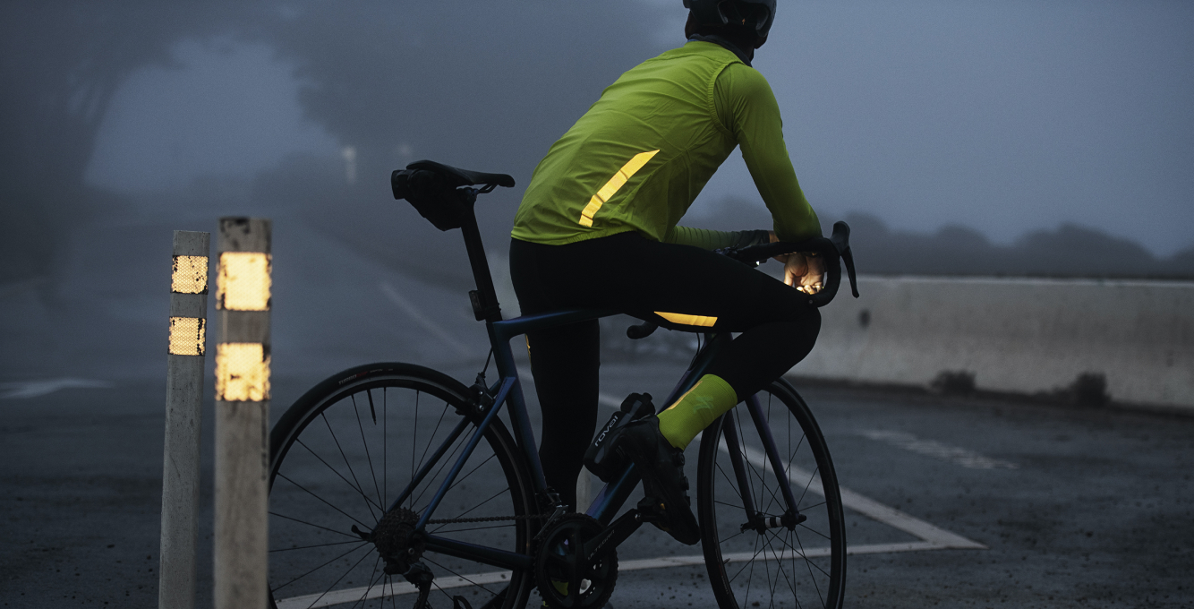 cyclist wearing hi-vis yellow clothing