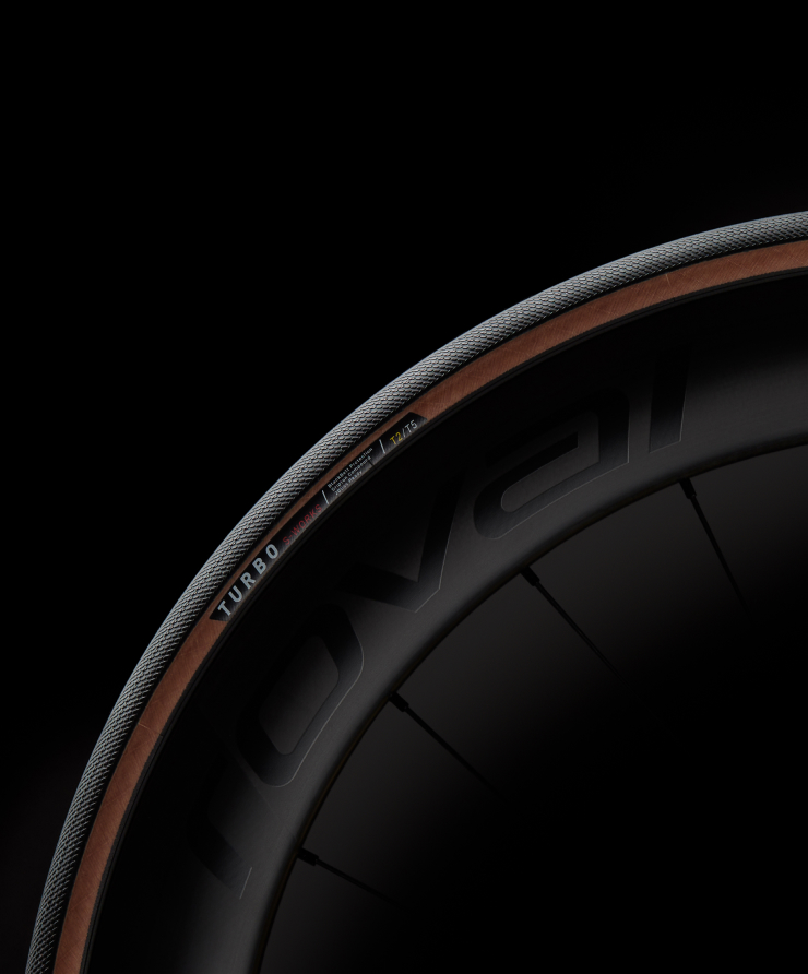Side angle of S-Word Turbo Road Tires on Roval Wheel