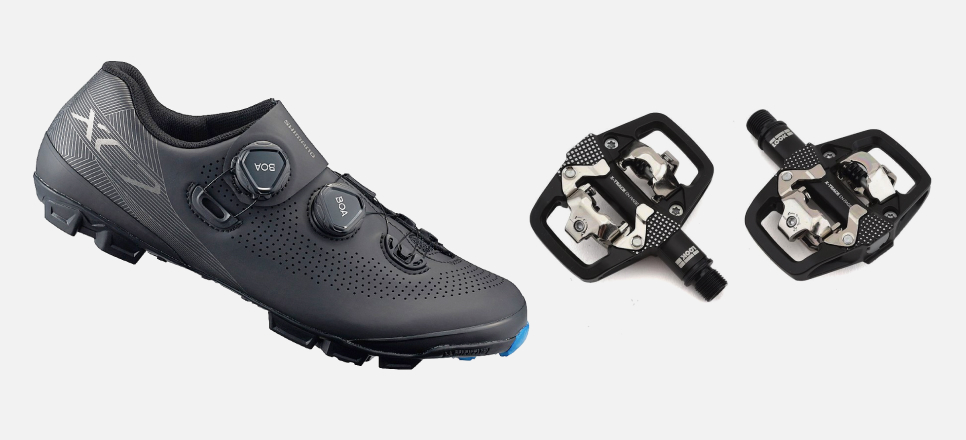 Shoes: SHIMANO XC7 MOUNTAIN SHOES Pedals: LOOK X-TRACK EN-RAGE PEDALS