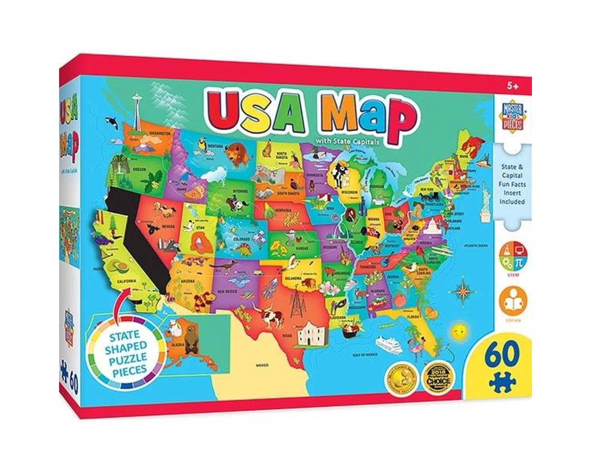 Masterpieces Puzzles And Games 60puz Educational Usa Map Shaped Mst11815 4282