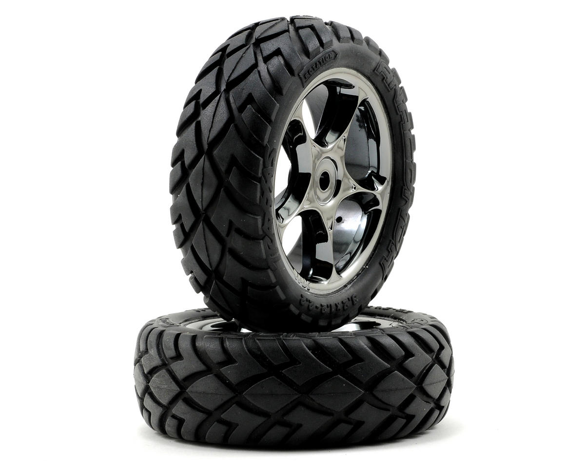 Traxxas Tires & wheels, assembled (Tracer 2.2' black chrome wheels, Anaconda 2.2' tires with foam inserts) (2) (Bandit front) TRA2479A