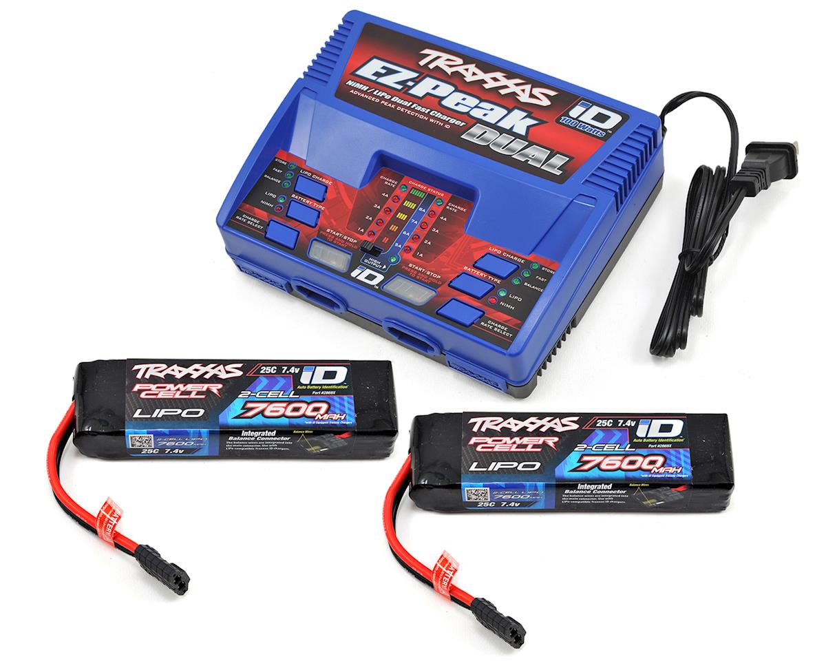 Traxxas EZ-Peak Dual Multi-Chemistry Battery Charger (TRA2972) with 2x 7600mAh 7.4V 2Cell 25C Lipo Batteries (TRA2869X) TRA2991